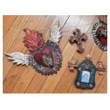 Metal Folk Art Milagro Wall Hangings - Sacred Heart, Cross, Etc.