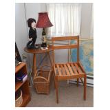 Wooden Chair, Round Accent Table, Wicker Magazine Rack, Wine Bottle Table Lamp 