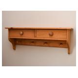 Wooden Wall Shelf with Drawers & Pegs