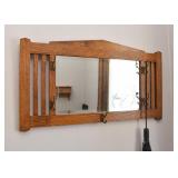 Oak Entry Mirror with Coat / Hat Hooks