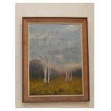 Framed Painting of Birch Trees, Signed