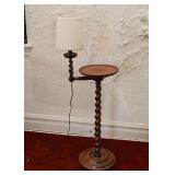 Small Antique Side Table with Lamp (Barley Twist Turned Wood)