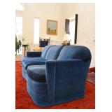 Blue Velveteen Upholstered 3-Seat Sofa