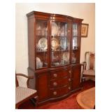 Antique China Cabinet with Drawers & Curved Glass