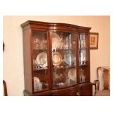 Antique China Cabinet with Drawers & Curved Glass