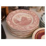 Crown Ducal Red Transferware Dinner Plates, England (each is different)