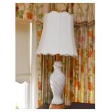 White Ceramic Table Lamp with Wood Base