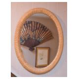 Oval Wall Mirror with Rattan Frame