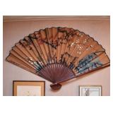 Large Asian Painted Fan Wall Hanging 