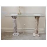 Console Table with Columns & Glass Top