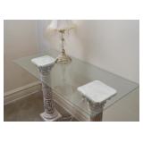 Console Table with Columns & Glass Top