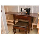 Vintage Singer Sewing Machine with Cabinet & Bench