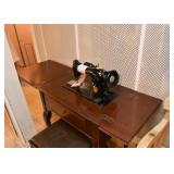 Vintage Singer Sewing Machine with Cabinet & Bench