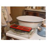 White Enamelware Wash Basin, Fondue Forks, Baking Dishes