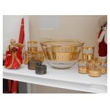 Vintage Bowl & Glass Set (Gold Detail), Christmas Decor