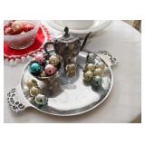 Vintage Christmas Ornaments, Serving Tray & Teapot