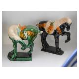 Vintage Chinese Glazed Pottery Horse Figurines