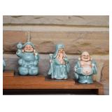 Vintage Chinese Glazed Pottery Figurines with Wooden Display Stand