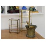 Brass & Glass Miniature Display Cases, Brass Mortar & Pestle 