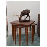 Set of 3 MCM Nesting Tables, African Wood Carving