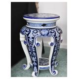 Ceramic Chinese Garden Stool, Blue & White (Approx. 18.5" H)