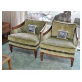 Pair of Vintage Upholstered Armchairs, Green with Blue Trim