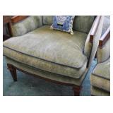 Pair of Vintage Upholstered Armchairs, Green with Blue Trim