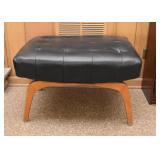 Vintage Tufted Ottoman with Wood Base