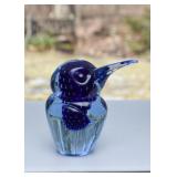 Blue Art Glass Penguin Figurine / Paperweight 