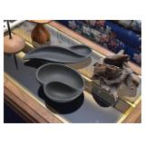 Black Pottery Dishes, Twisted Wood Piece (Root)