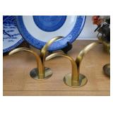 Mid Century Swedish Brass Candlesticks / Candle Holders