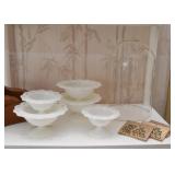 White Milk Glass Pedestal Bowls, Glass Display Dome