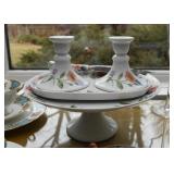 Pedestal Cake / Dessert Server with Matching Tray & Candlesticks