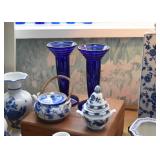 Blue Glass Candlesticks, Blue & White Pottery & Porcelain (Delft, Chinese, Japanese, Asian, Etc.)