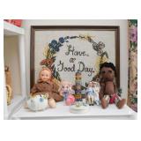 "Have a Good Day" Framed Embroidery (SOLD) Dolls, Piggy Bank, Figurines, Etc.