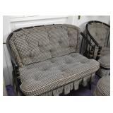 Country Style Settee, Chair & Ottoman (Black & White Check / Houndstooth Upholstery)