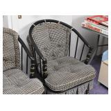 Country Style Settee, Chair & Ottoman (Black & White Check / Houndstooth Upholstery)