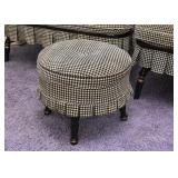 Country Style Settee, Chair & Ottoman (Black & White Check / Houndstooth Upholstery)