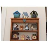 Wooden Wall Shelf / Curio with Painted Wood Miniatures