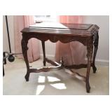 Carved Wood Accent Table with Stone Top