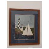 Framed Sailboat / Lighthouse Print (Warren Kimble)