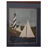 Framed Sailboat / Lighthouse Print (Warren Kimble)