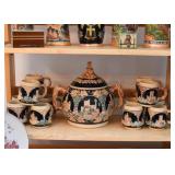 German Stoneware Punch Bowl / Eggnog Set 