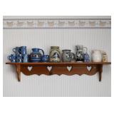 Wooden Heart Display / Wall Shelf, Pottery Pitchers & Crocks