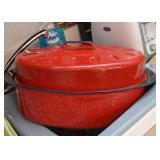 Red Enamelware Roasting Pan / Roaster