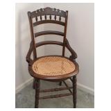 Antique Wood Carved Chair with Cane Seat