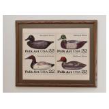 Framed Folk Art USA Stamps Duck Decoy Embroidery