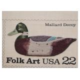 Framed Folk Art USA Stamps Duck Decoy Embroidery