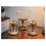 Vintage Candlesticks & Centerpiece Bowl Set (with crystals)