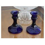 Cobalt Blue Glass Candlesticks